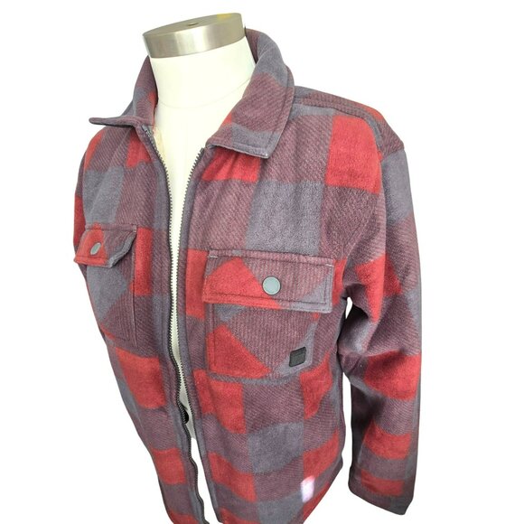 Mens Red & Gray Plaid Fleece Jacket Full Zip Size Small Voyager NWOT JJ4110 - Picture 6 of 13
